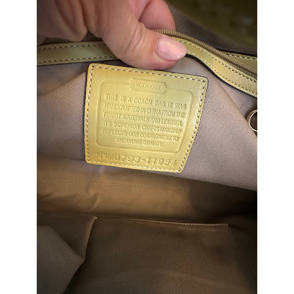 Coach Hampton Miranda 11954 Canvas Leather Satchel Ivory Lime Green Handbag EUC - Picture 11 of 16